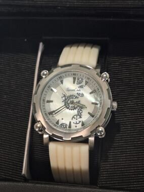 SportLink Skeleton Gear Watch White Band Analog Quartz Mens w/ Box & Manual NIB